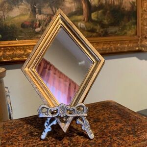 Italian Florentine Wood Diamond Shaped Mirror 8” x 5” Marked “Handmade in Italy”